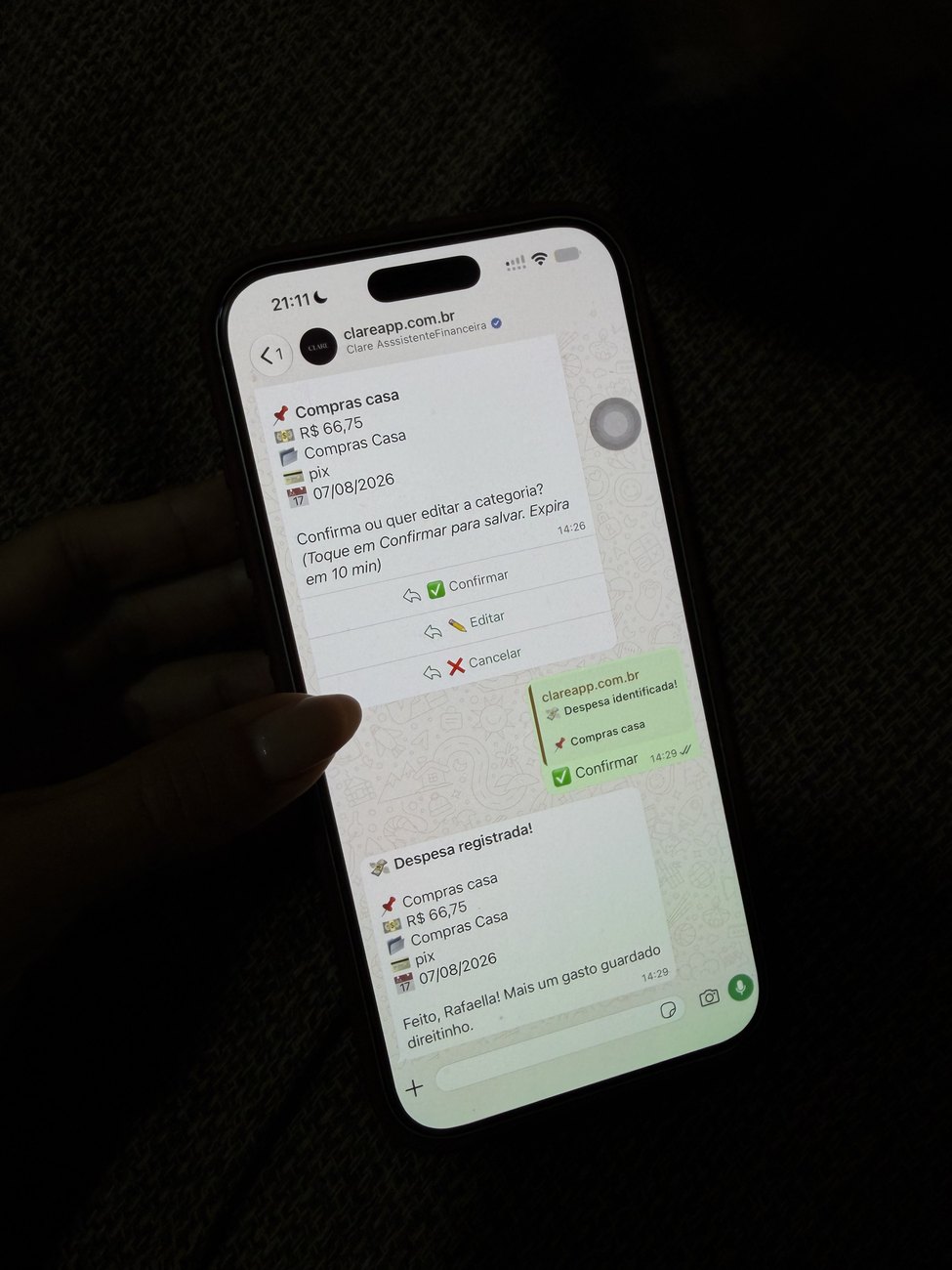 Organizando as finanças pelo WhatsApp com a IA do CLARE
